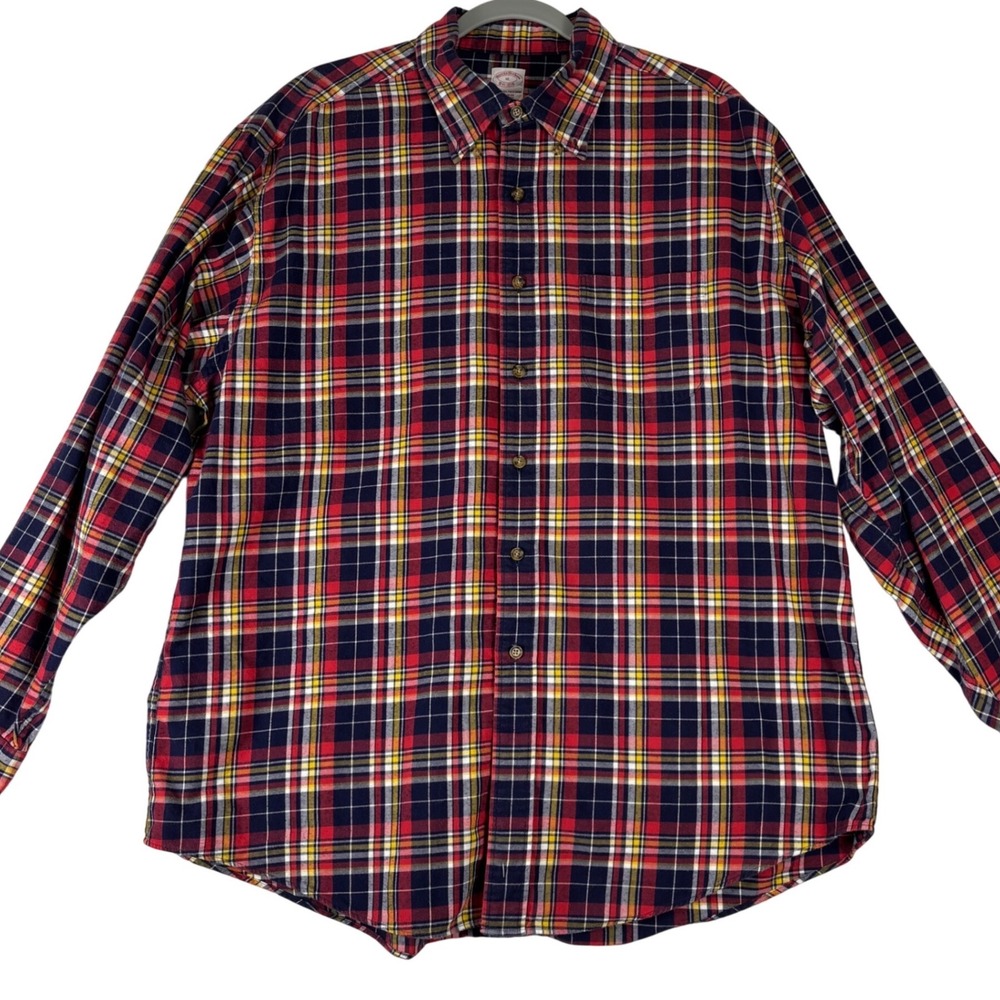 Brooks Brothers Men's Tartan‎ Plaid Flannel Shirt XL Classic Button Red Holiday